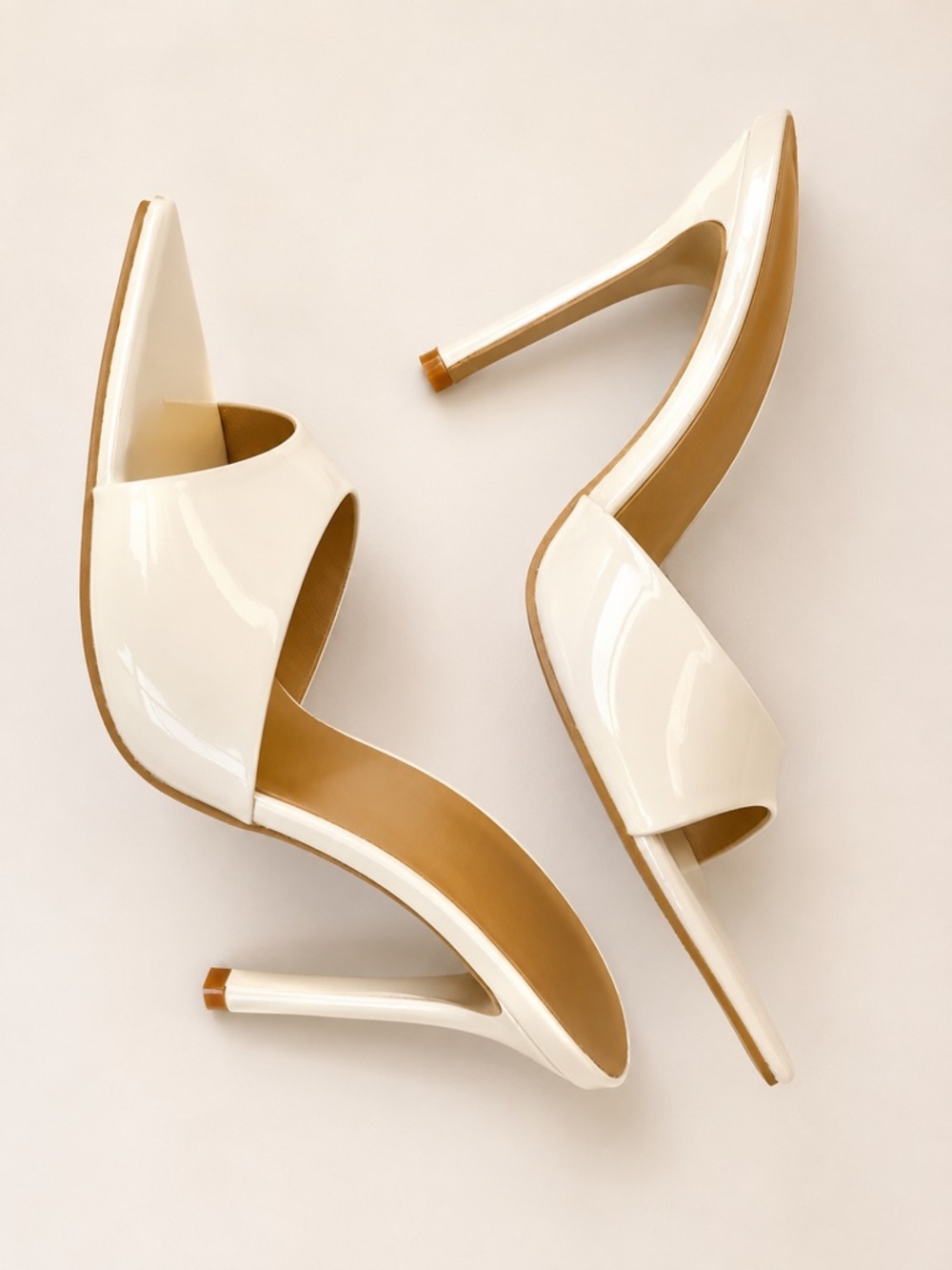 Women's white Patent Stiletto Slide Heels
